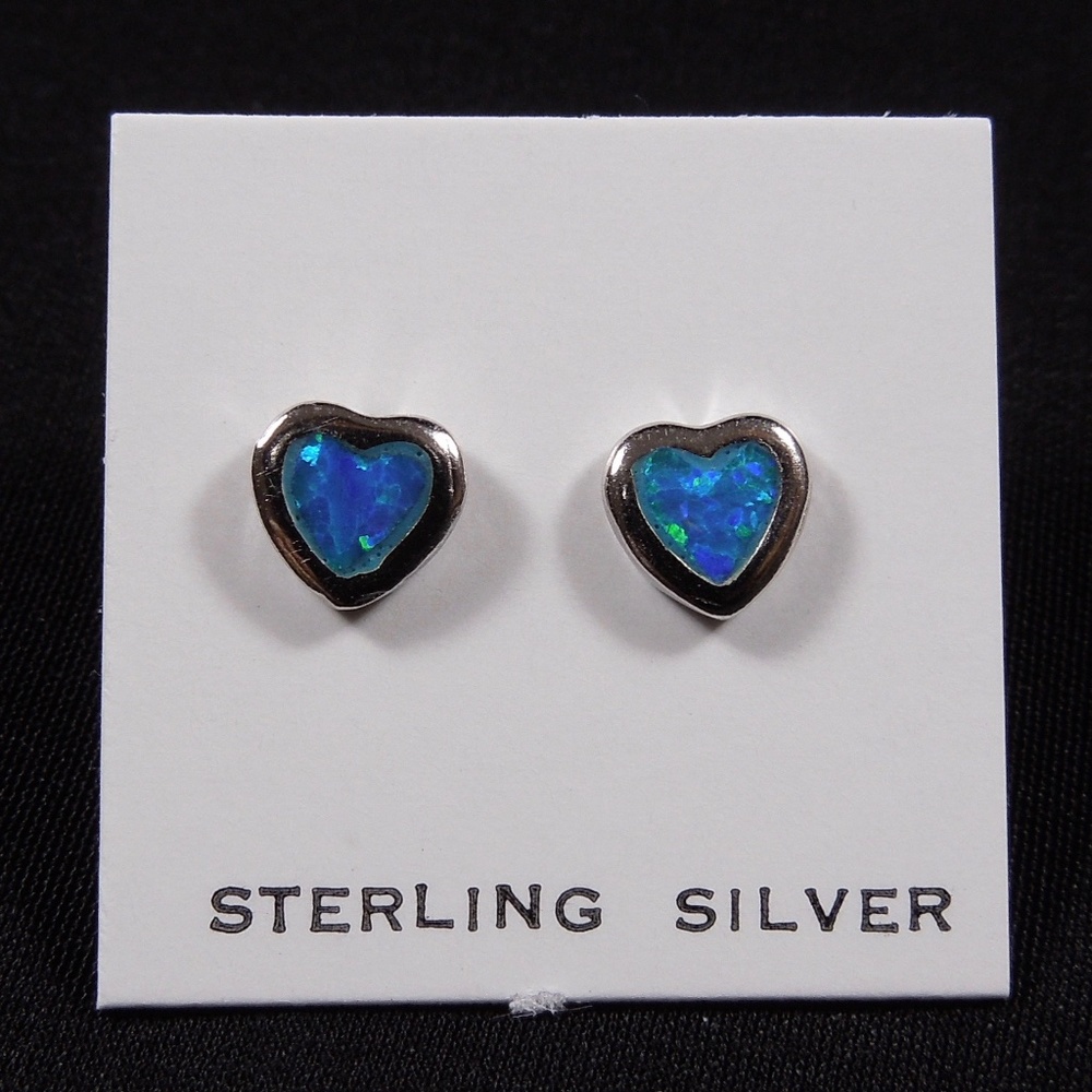 6mm Blue Fire Opal Inlay Sterling Silver Stud